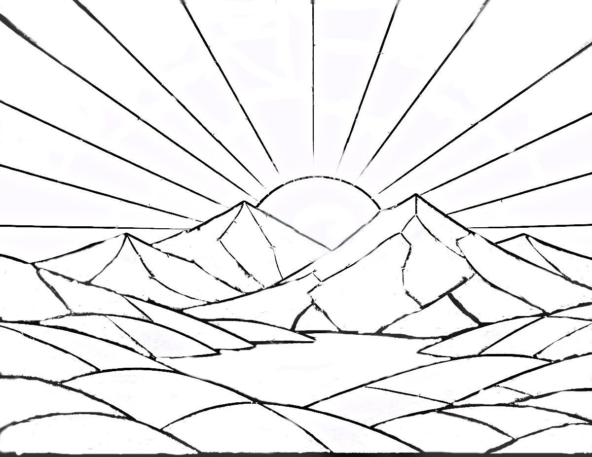 A black and white template of the sunrise image.