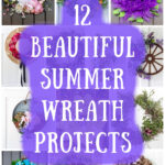 A collage of 12 summer wreaths with text overlay.