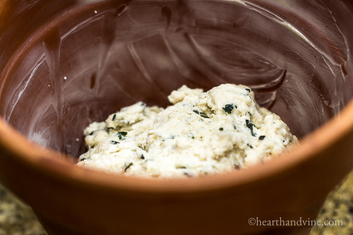 Grease pot with butter and place dough inside.