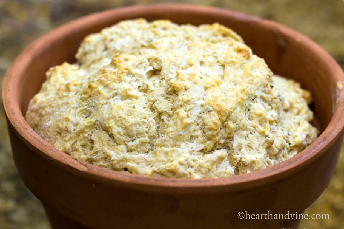 Baked bread in flower pot.