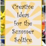 Collage of summer solstice ideas including a lantern, fire pit, grilled pizza and sugared flowers.