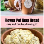 Flower pot bread over a close look at the cooked bread in the pot.