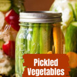 Mason jar of pickled vegetables.