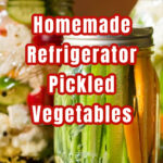 A trio of mason jar refrigerator pickled vegetables.