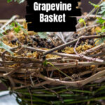A close up of a handmade grapevine basket.