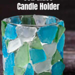 Side view of a sea glass candle holder.