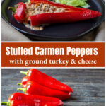 One stuffed carmen pepper over three raw carmen peppers.