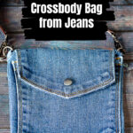 A jean pocket mini bag on a table.