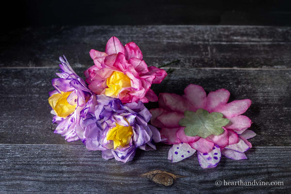 Coffee filter flowers with a few sections on the side.