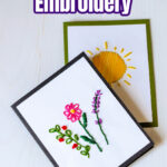 Cards with embroidery of flowers and a sun.