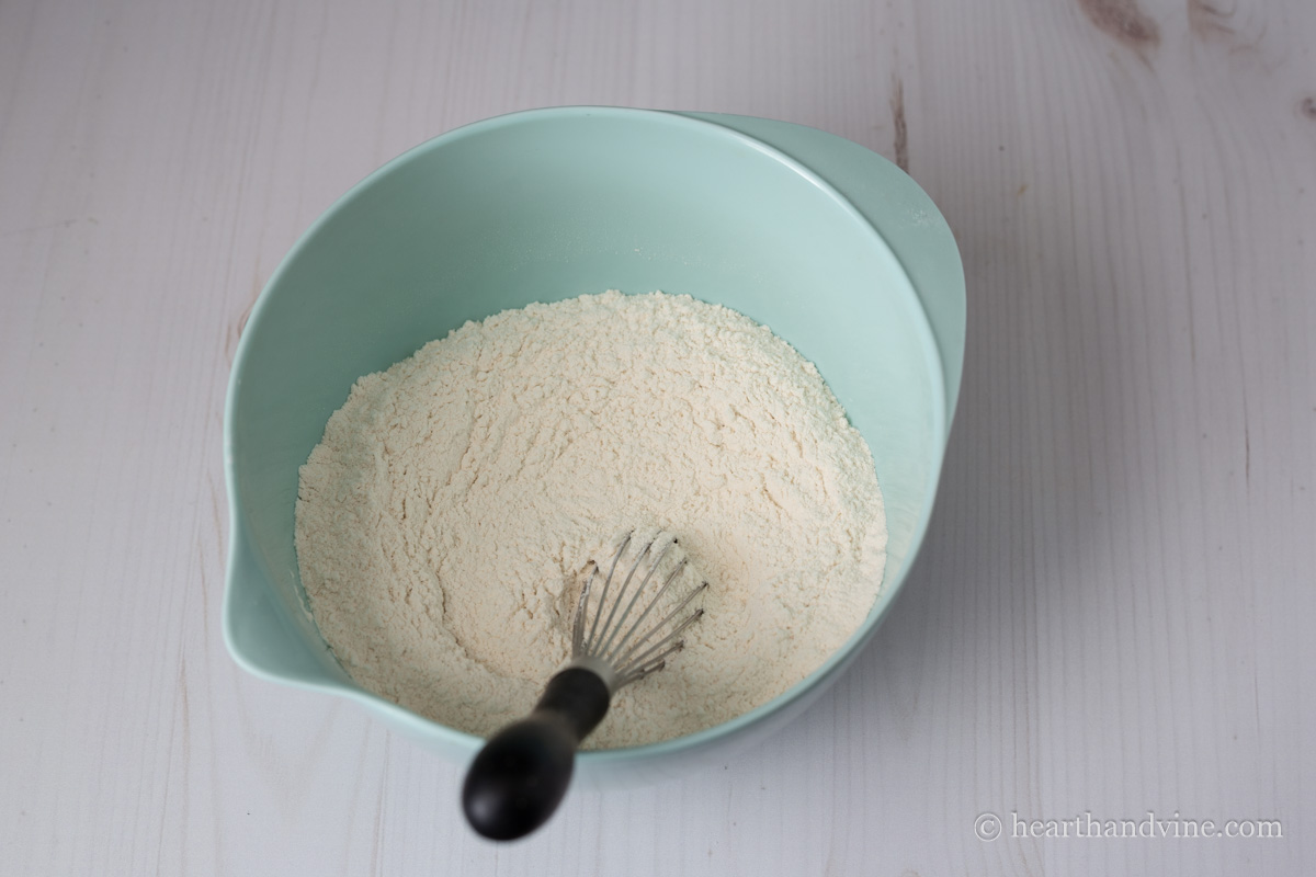 Dry ingredients in a mixing bowl.