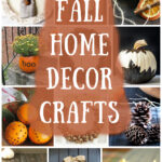 Collage of fall nature inspired crafts including wreaths, pumpkins, and garlands.