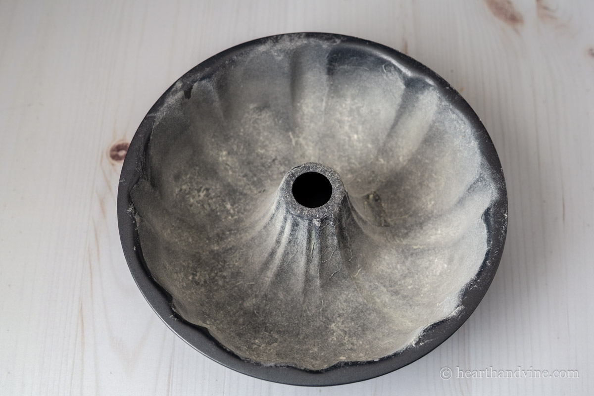 Greased and floured bundt cake pan.