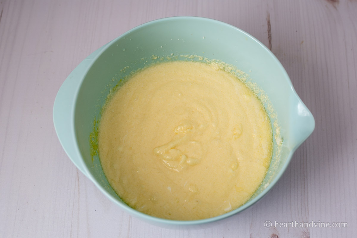 Wet ingredients in a mixing bowl.