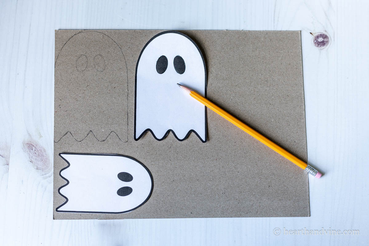 Ghost templates traced onto thin cardboard with a pencil.