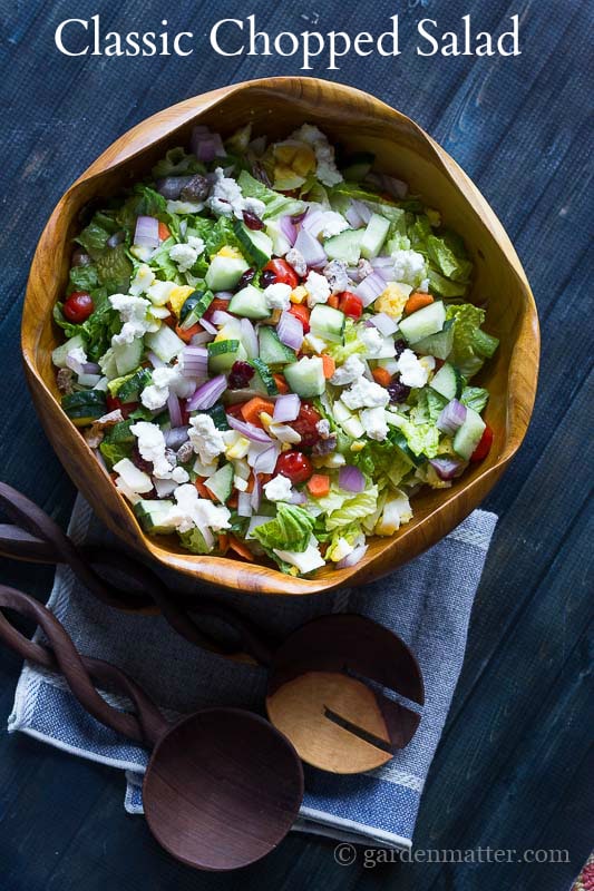 Bited Sized Pieces of Veggies, Greens, Cheese and More - Classic Chopped Salad - gardenmatter.com