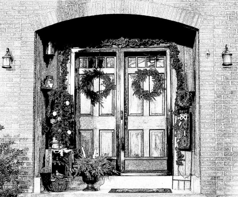 Custom Christmas Card -Front Door Sketch