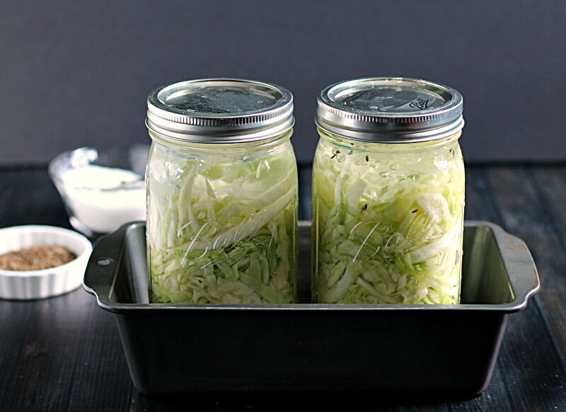 Sauerkraut in a Mason Jars in bread pans