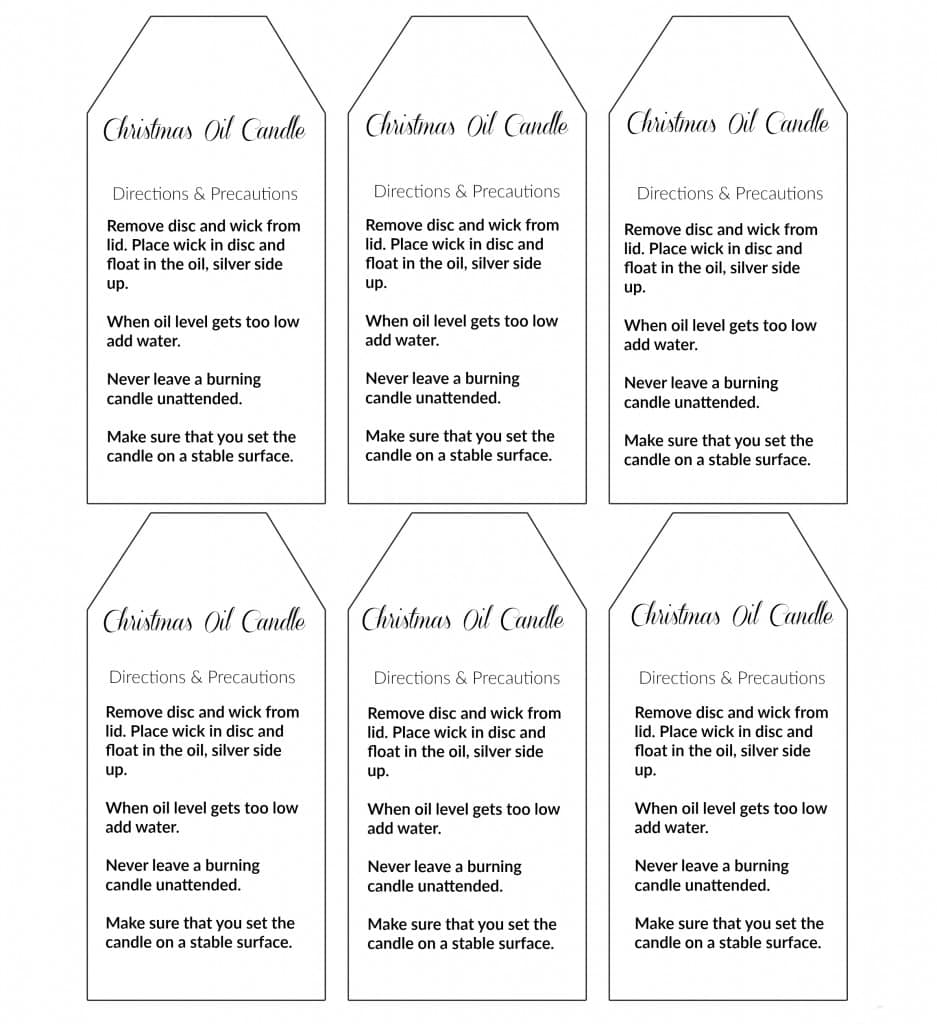 Oil Candle Directions & Precautions Tag 
